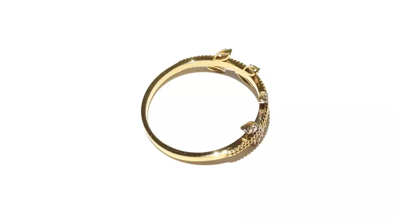 WYRÓB JUBILERSKI UŻYWANY ZŁOTY PIERŚCIONEK LISTKI PR585 R14 1,24G