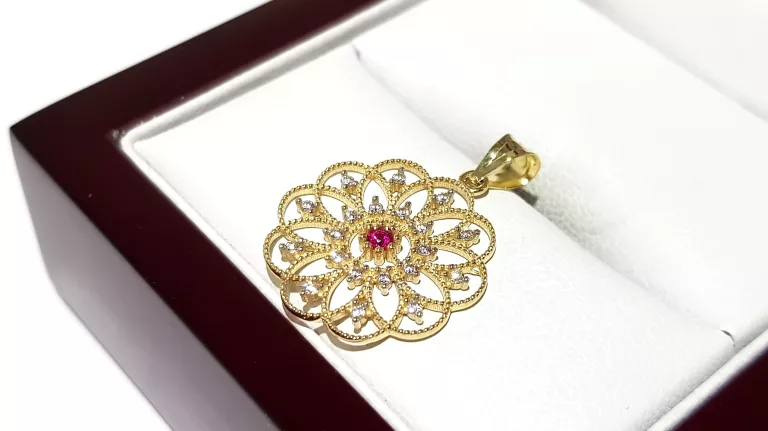 WYRÓB JUBILERSKI UŻYWANY ZŁOTA ZAWIESZKA AŻUROWA PR585 ŚREDNICA1,7CM 1,35G