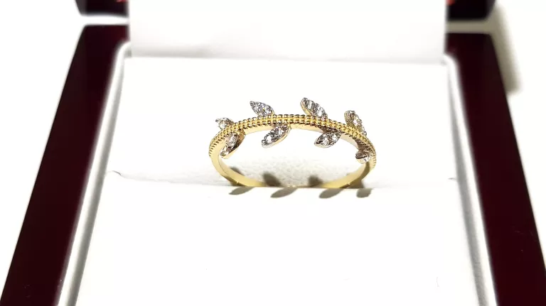 WYRÓB JUBILERSKI UŻYWANY ZŁOTY PIERŚCIONEK LISTKI PR585 R14 1,24G