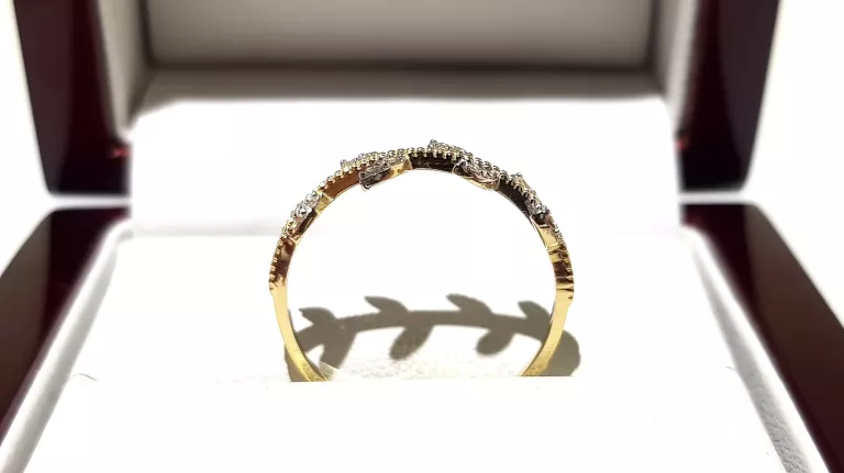 WYRÓB JUBILERSKI UŻYWANY ZŁOTY PIERŚCIONEK LISTKI PR585 R14 1,24G