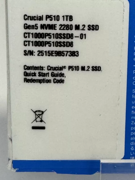 DYSK SSD CRUCIAL P510 1TB M.2 2280 PCI-E X4 GEN5 NVME CT1000P510SSD8
