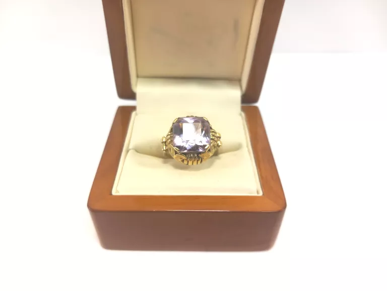 STYLOWY ZŁOTY  PIERŚCIONEK Z DUŻYM AMETYSTEM, PONADCZASOWY WZÓR PR.333 R17