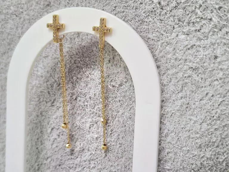 ZŁOTE DŁUGIE WISZĄCE KOLCZYKI KRZYŻYKI  P585 1,91G 4,5CM