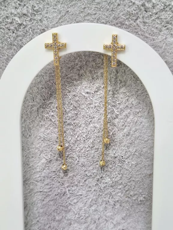 ZŁOTE DŁUGIE WISZĄCE KOLCZYKI KRZYŻYKI  P585 1,91G 4,5CM