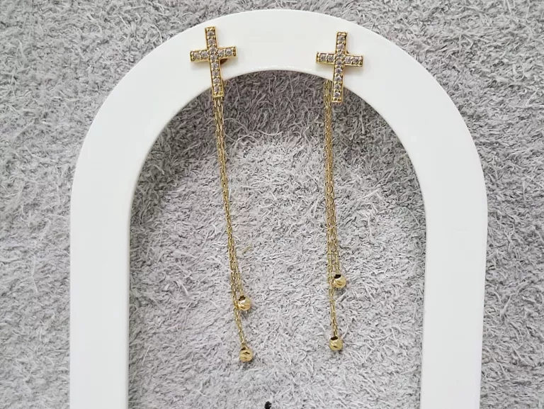 ZŁOTE DŁUGIE WISZĄCE KOLCZYKI KRZYŻYKI  P585 1,91G 4,5CM