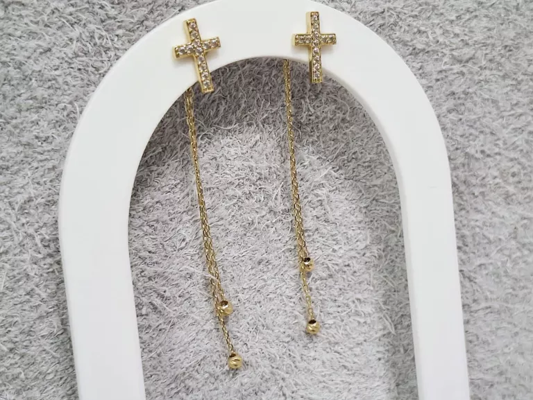ZŁOTE DŁUGIE WISZĄCE KOLCZYKI KRZYŻYKI  P585 1,91G 4,5CM