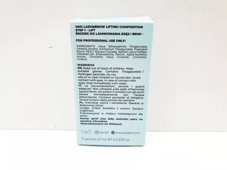 OKO BEAUTY DO LAMINOWANIA RZĘS I BRWI STEP 1 LIFT, PUDEŁKO 5 SASZETEK