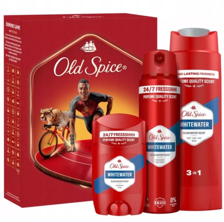 OLD SPICE WHITEWATER IRONMAN ZESTAW: DEZODORANT, SPRAY, ŻEL POD PRYSZNIC