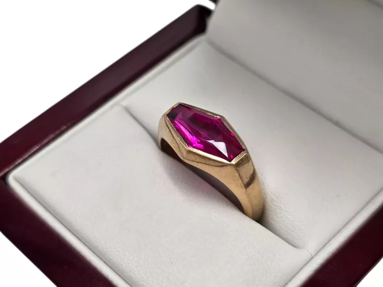 ZŁOTY PIERŚCIONEK Z RÓŻOWYM KAMIENIEM SZLIF LATAWIEC 585 5,24G R.19