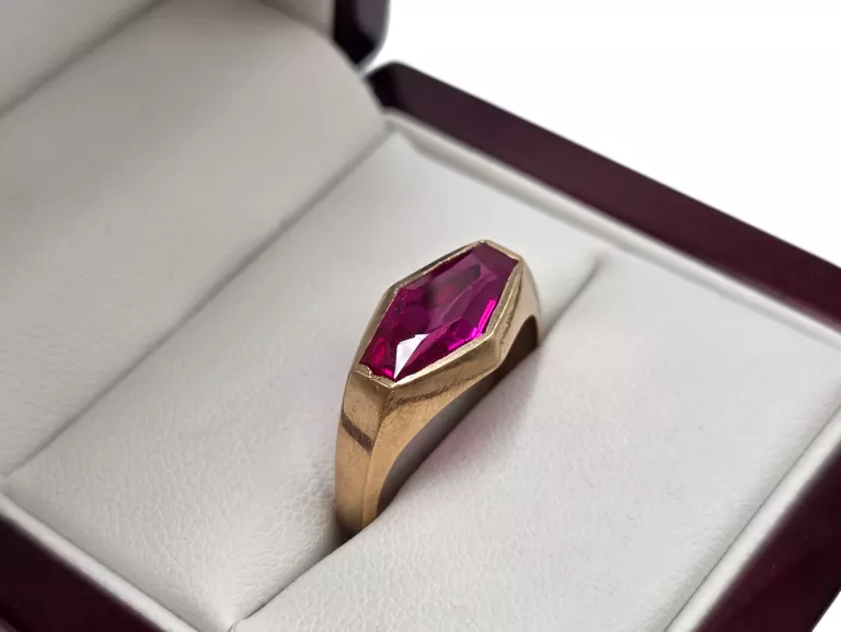 ZŁOTY PIERŚCIONEK Z RÓŻOWYM KAMIENIEM SZLIF LATAWIEC 585 5,24G R.19