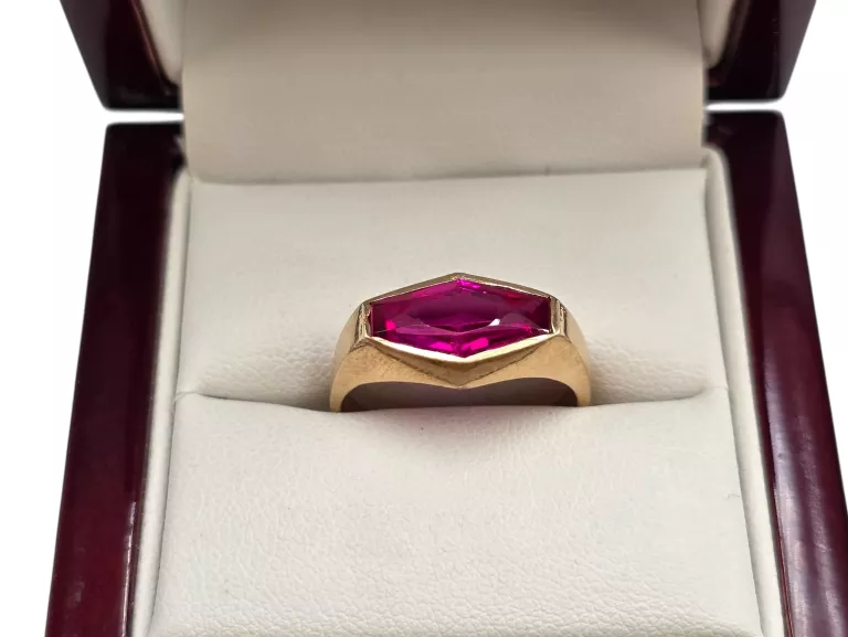 ZŁOTY PIERŚCIONEK Z RÓŻOWYM KAMIENIEM SZLIF LATAWIEC 585 5,24G R.19