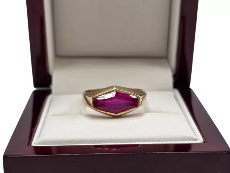 ZŁOTY PIERŚCIONEK Z RÓŻOWYM KAMIENIEM SZLIF LATAWIEC 585 5,24G R.19