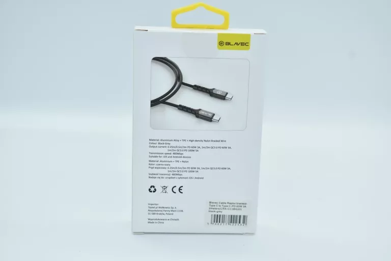 BLAVEC KABEL RAPTOR PLECIONY - TYP C NA TYP C - PD 60W 3A 2 METRY APPLE CA