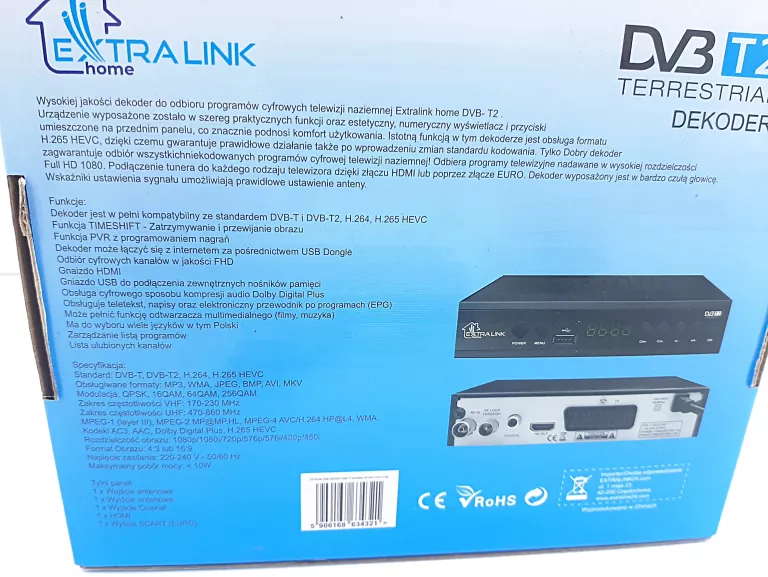 EXTRALINK HOME TUNER DEKODER DVB-T2 TV NAZIEMNEJ H.265 HEVC FULL HD USB