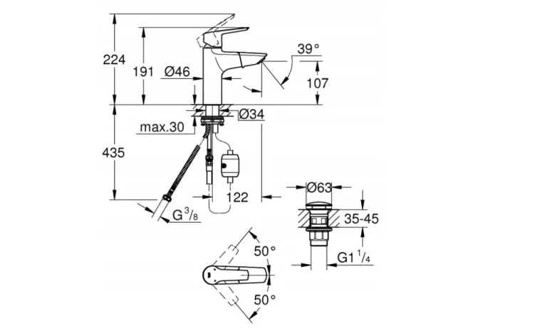 GROHE QUICKFIX START BATERIA UMYWALKOWA STOJĄCA JEDNOUCHWYTOWA CHROM