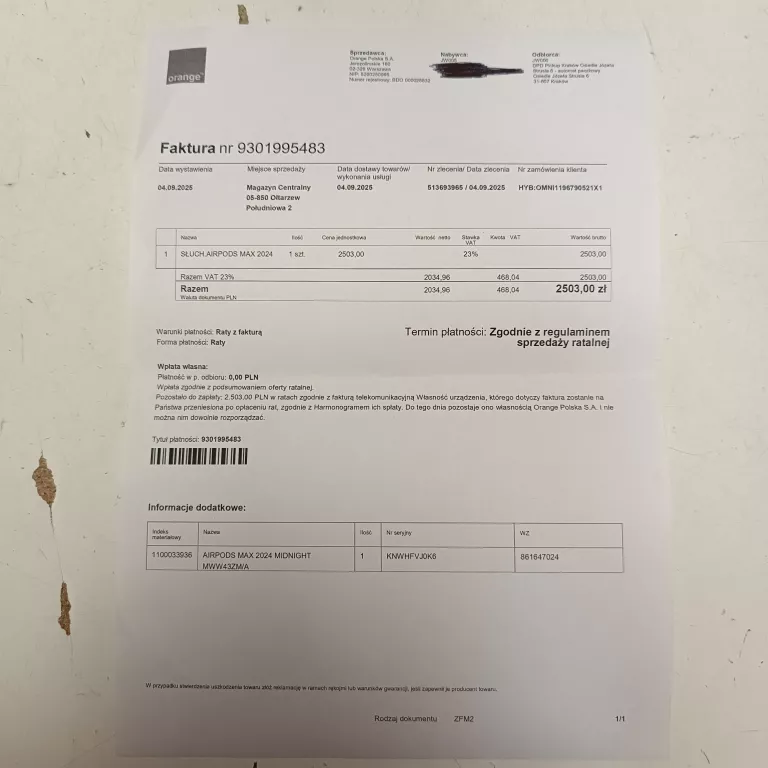 APPLE AIRPODS MAX MIDNIGHT A3184 GWARANCJA !!!