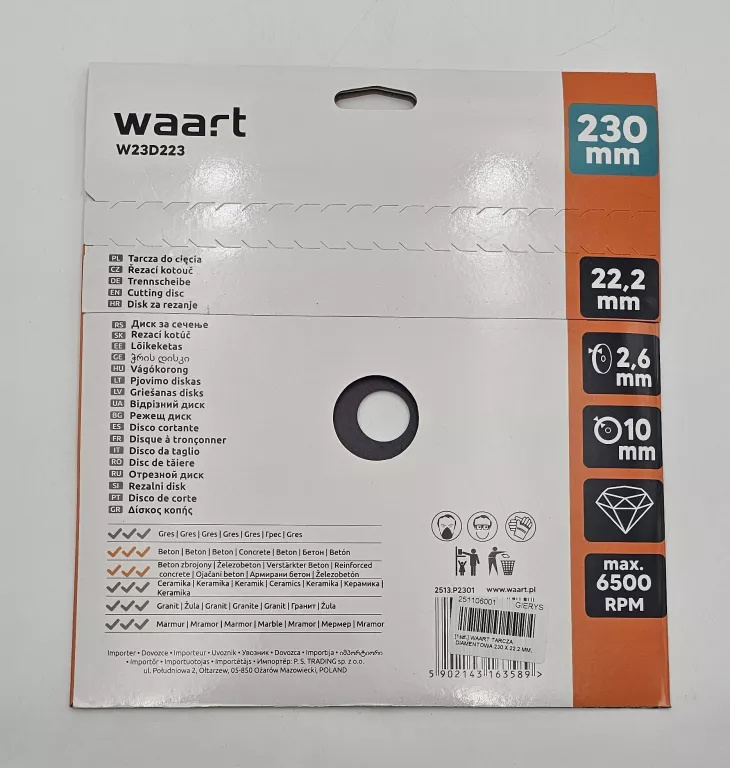WAART TARCZA DIAMENTOWA 230 X 22.2 MM, OSTRZE KU W23D223