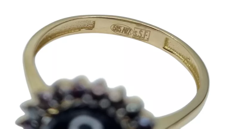 PIĘKNY ZŁOTY PIERŚCIONEK Z CZARNYM OCZKIEM 585 | 2,66G | R12
