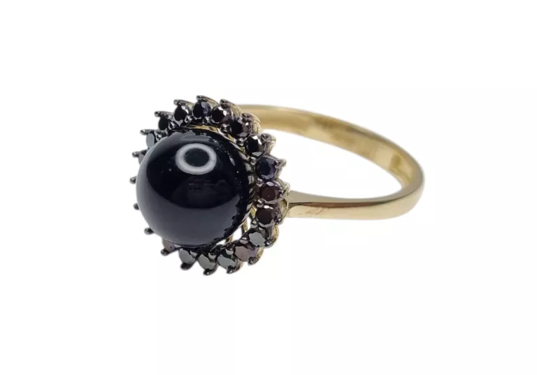 PIĘKNY ZŁOTY PIERŚCIONEK Z CZARNYM OCZKIEM 585 | 2,66G | R12