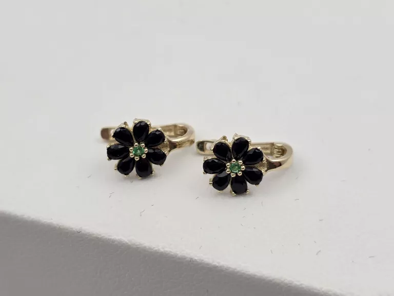 ZŁOTE KOLCZYKI KWIATKI CYRKONIE - 585 14K 1,25G