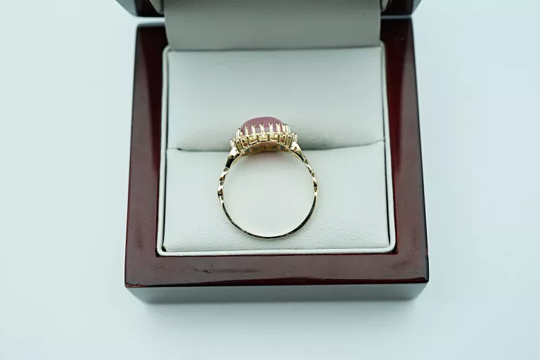 ZŁOTY PIERŚCIONEK Z SYNT. RÓŻOWYM KAMIENIEM - 14K 585 - 3,12G R12