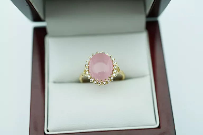 ZŁOTY PIERŚCIONEK Z SYNT. RÓŻOWYM KAMIENIEM - 14K 585 - 3,12G R12