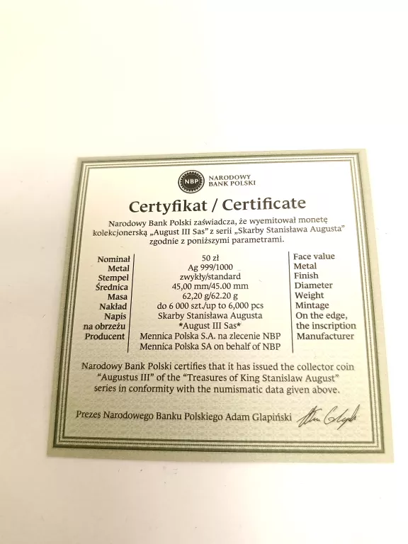 MONETA 50ZŁ AUGUST III SAS
