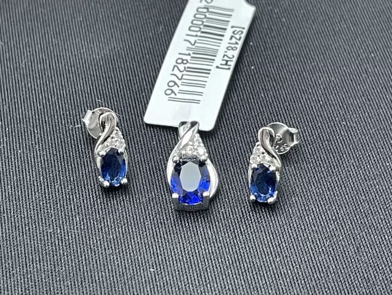 SREBRNY KOMPLET KOLCZYKI + WISIOREK  NIEBIESKIE KAMIENIE CYRKONIE 925