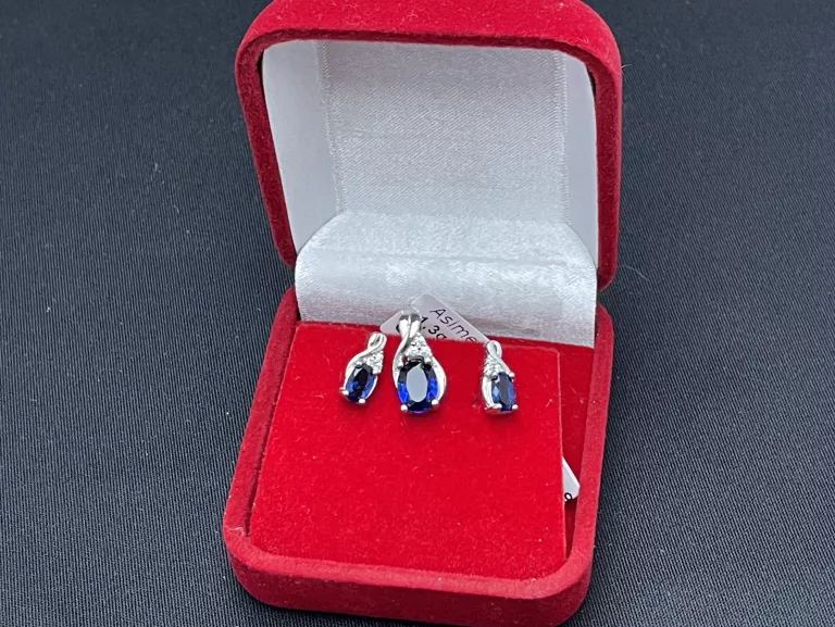 SREBRNY KOMPLET KOLCZYKI + WISIOREK  NIEBIESKIE KAMIENIE CYRKONIE 925