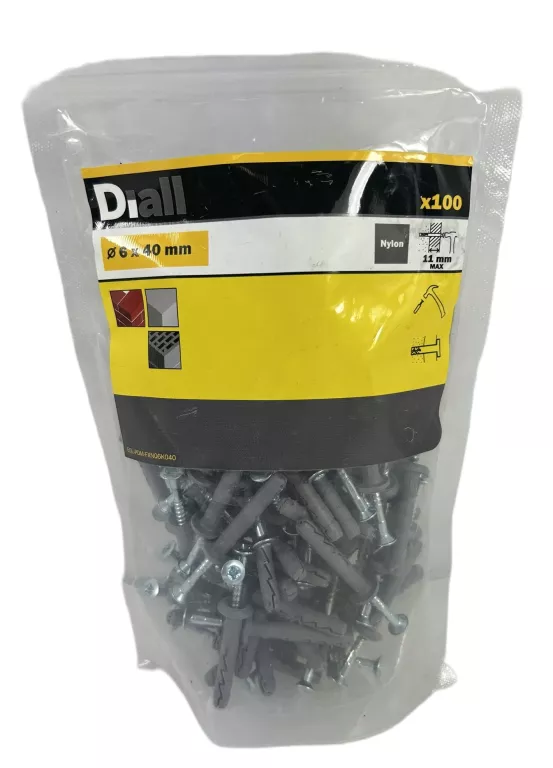 KOŁKI SM DIALL NYLONOWE Z GRZYBKIEM 6 X 40 MM 100 SZT