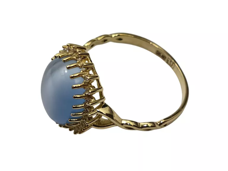 ZŁOTY PIERŚCIONEK Z BŁĘKITNYM KOCIM OKIEM 3,14G PR.585 14K R17