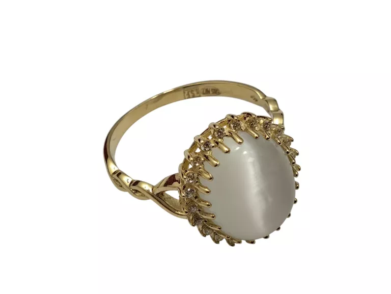 ZŁOTY PIERŚCIONEK Z BIAŁYM KOCIM OKIEM 3,14G PR.585 14K R18