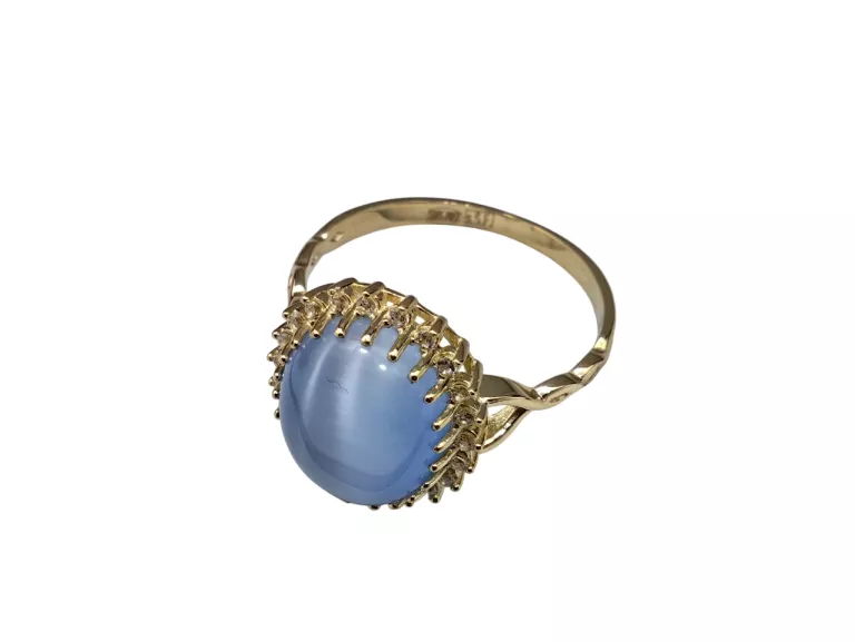 ZŁOTY PIERŚCIONEK Z BŁĘKITNYM KOCIM OKIEM 3,14G PR.585 14K R17