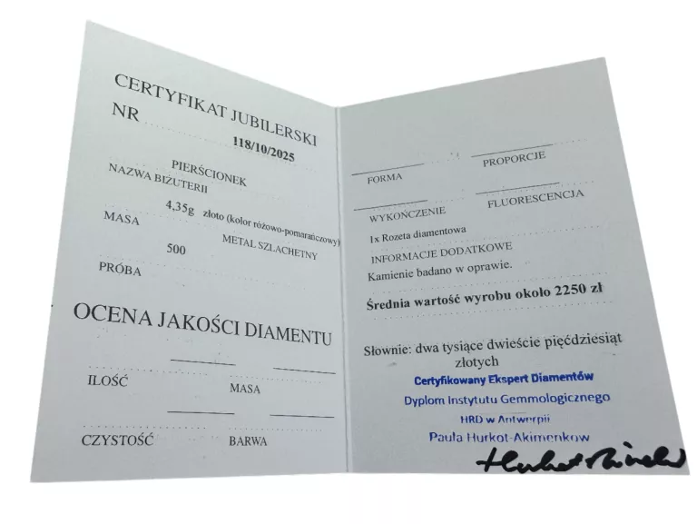 ZŁOTY PIERŚCIONEK Z ROZETĄ DIAMENTOWĄ PR:500 W;4,35 R:22