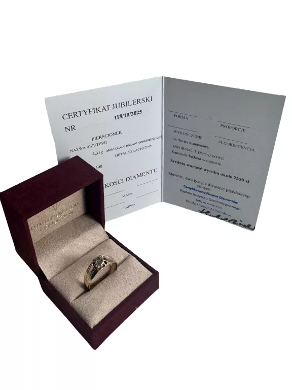 ZŁOTY PIERŚCIONEK Z ROZETĄ DIAMENTOWĄ PR:500 W;4,35 R:22