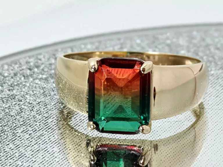 ZŁOTY PIERŚCIONEK TURMALIN ARBUZOWY 2,61G R18 585