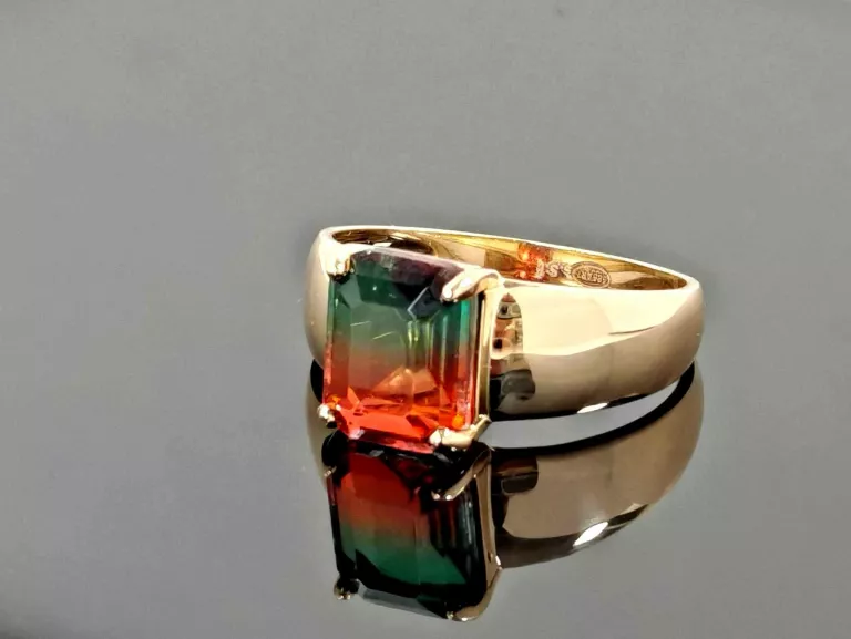 ZŁOTY PIERŚCIONEK TURMALIN ARBUZOWY 2,61G R18 585