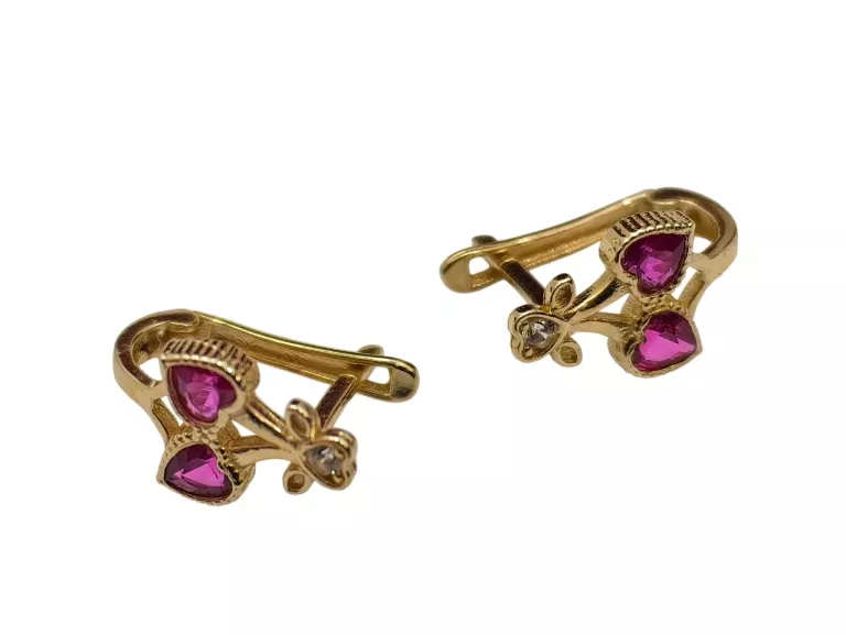 DROBNE ZŁOTE KOLCZYKI SERDUSZKA WIŚIENKI 1,40G PR.585 14K