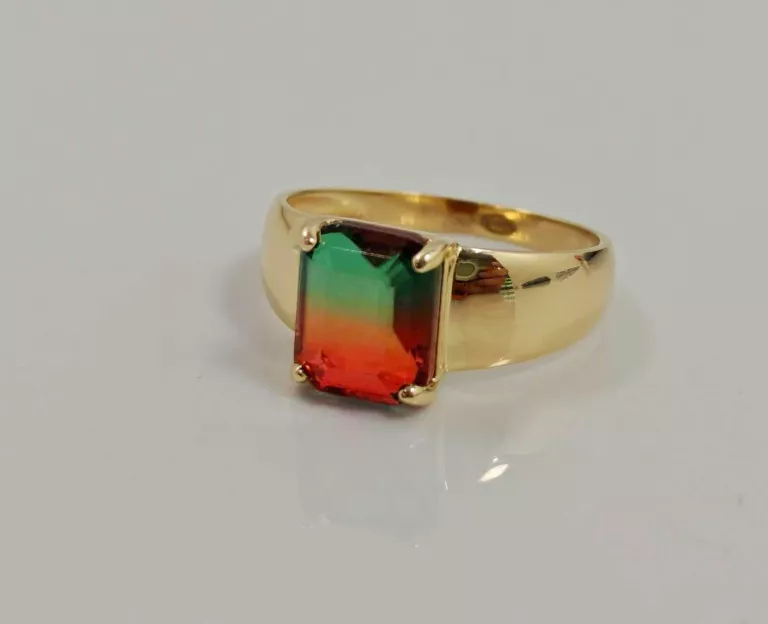 ZŁOTY PIERŚCIONEK TURMALIN ARBUZOWY 2,61G R18 585