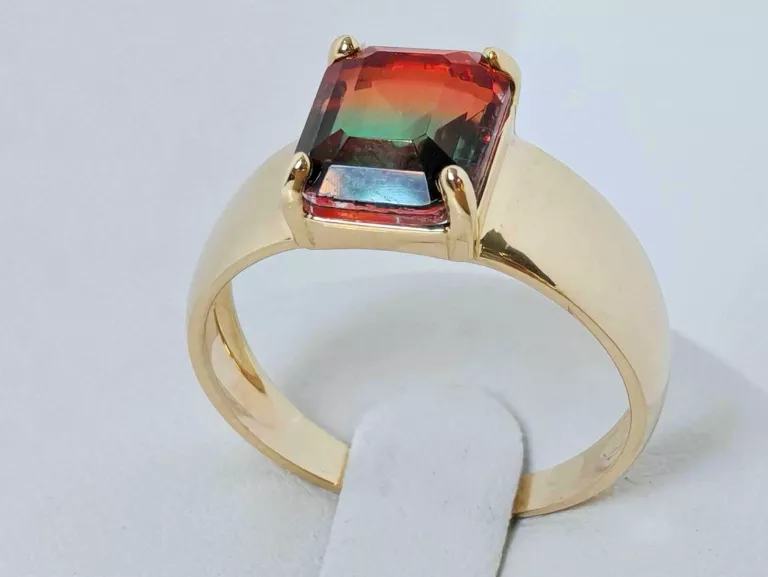 ZŁOTY PIERŚCIONEK TURMALIN ARBUZOWY 2,61G R18 585