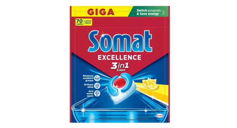 SOMAT EXCELLENCE 3W1 KAPSUŁKI DO ZMYWARKI LEMON 70 SZT.
