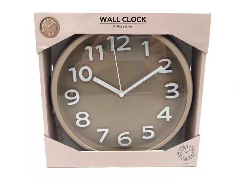 NOWOCZESNY ZEGAR ŚCIENNY KWARCOWY 25 CM Z EFEKTEM 3D BEŻOWY