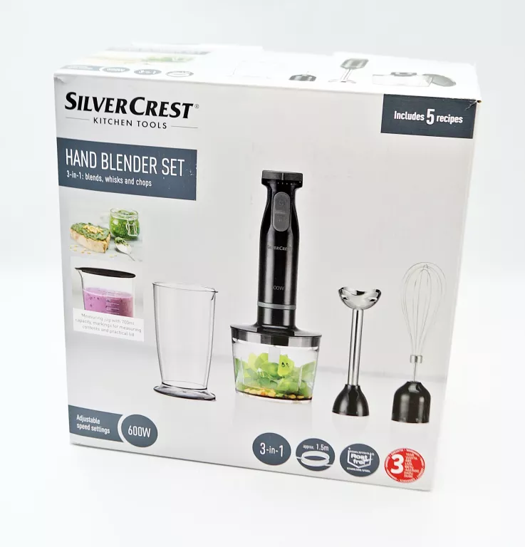 BLENDER RĘCZNY TRZEPACZKA SZATKOWNICA SILVERCREST SSMS 600 600W CZARNY 3W1