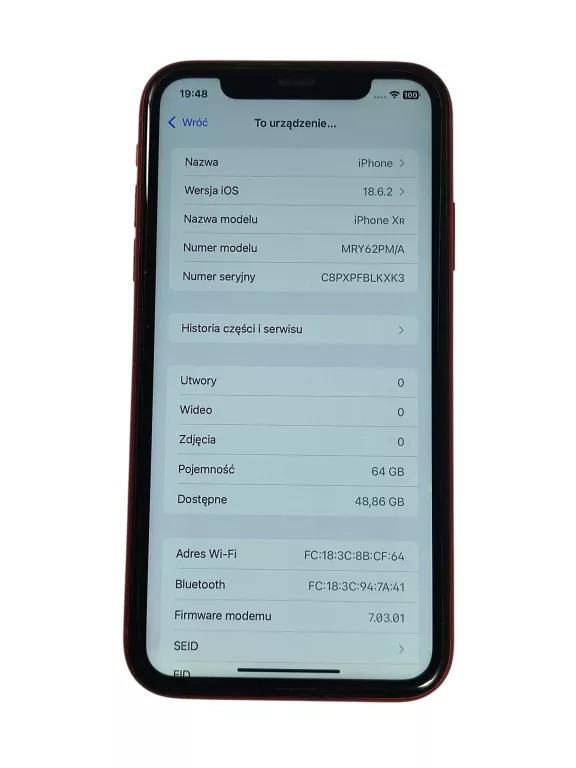 TELEFON APPLE IPHONE XR 3/64 GB 6,10" 2942 MAH 4G LTE BATERIA 79%