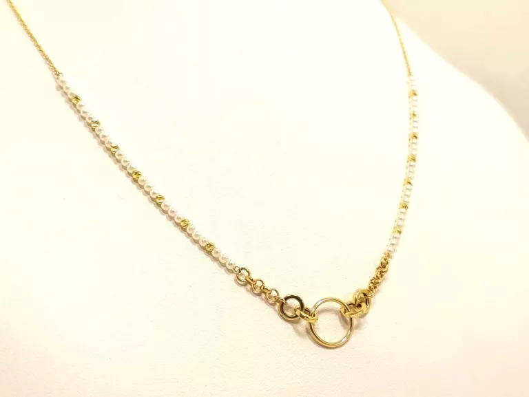 ZŁOTY ŁAŃCUSZEK KORALIKI PEREŁKI 585 3,19G 45CM