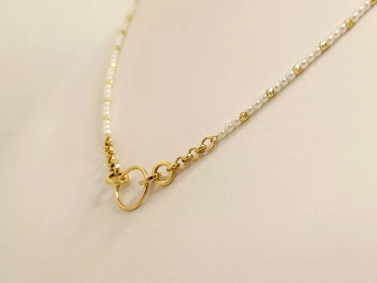 ZŁOTY ŁAŃCUSZEK KORALIKI PEREŁKI 585 3,19G 45CM