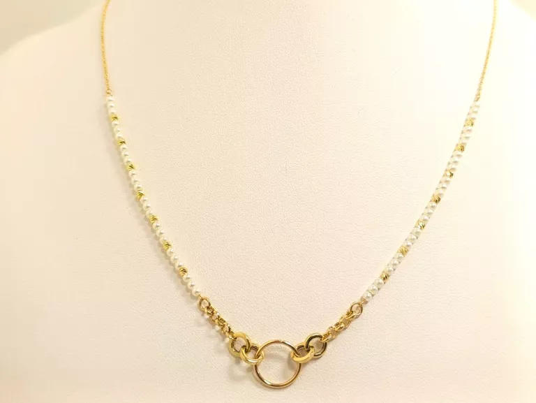 ZŁOTY ŁAŃCUSZEK KORALIKI PEREŁKI 585 3,19G 45CM