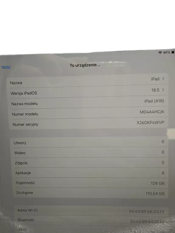 TABLET APPLE IPAD A16 (11TH GEN) 11" 6 GB / 128 GB JAK NOWY