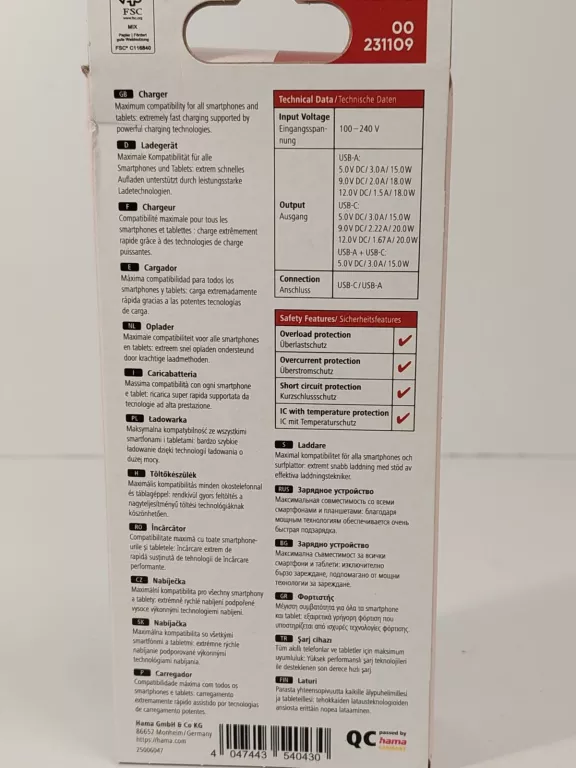 ŁADOWARKA SIECIOWA HAMA ECOSENTIAL PD 86441 20W ANTRACYT