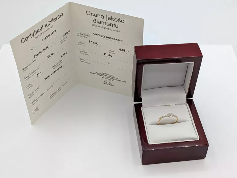 ZŁOTY PIERŚCIONEK Z DIAMENTAMI 0,08CT 375 1,07G R14